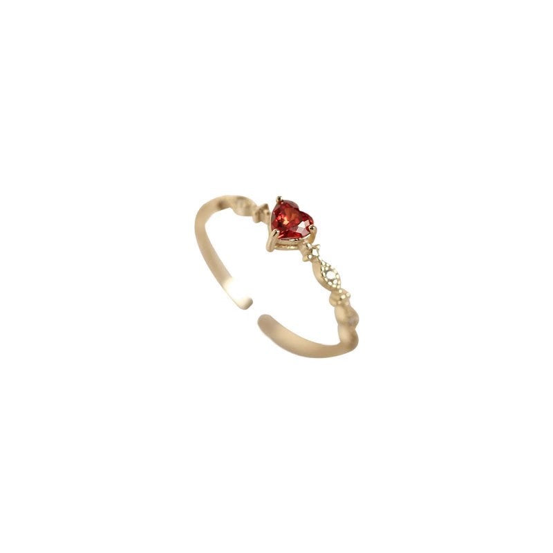 Heart-shaped Red Open-end Zircon Style Elegant Rings