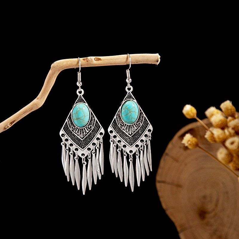 High-grade Tibetan Sier Summer Long Tassel Earrings