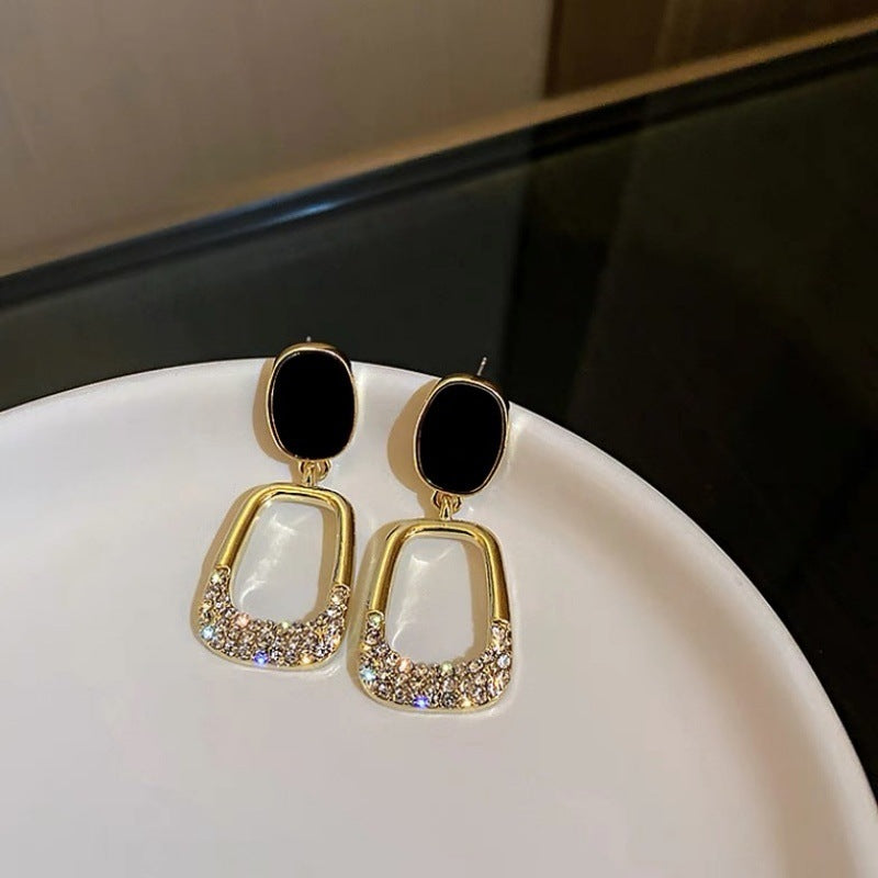 Sier Needle Simple Niche Design Geometric Diamond Rhinestone Elegant Stud Earrings
