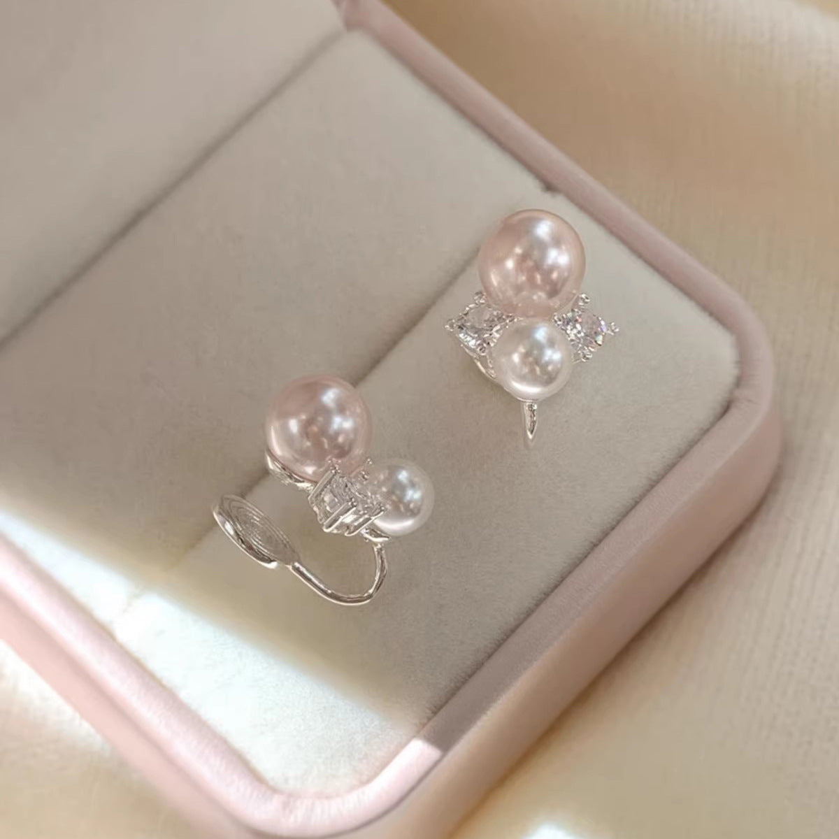 Gentle Pink Pearl Zircon Light Luxury Minority High-grade Exquisite Elegant Earrings
