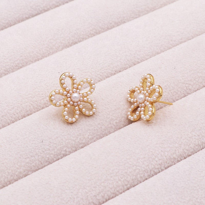 Needle High-grade Pearl Bow Flower Tulip Earrings
