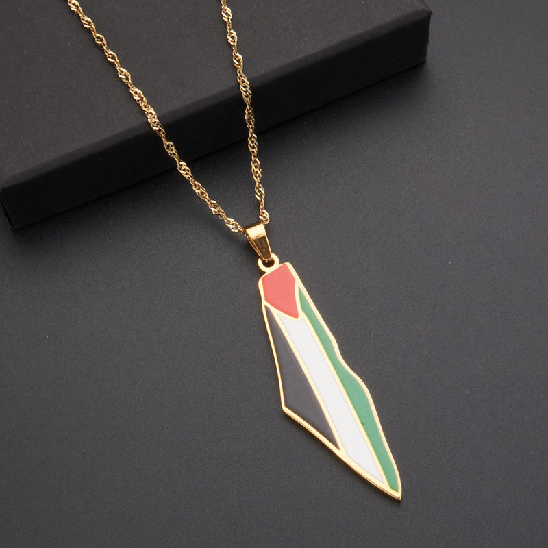 Oil Dripping Vintage Palestine Map Stainless Steel Necklaces