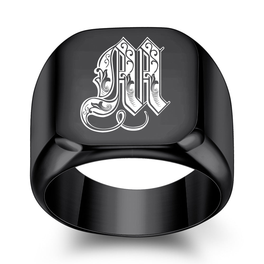 Men's Initial Letter Titanium Steel Retro Punk Rings