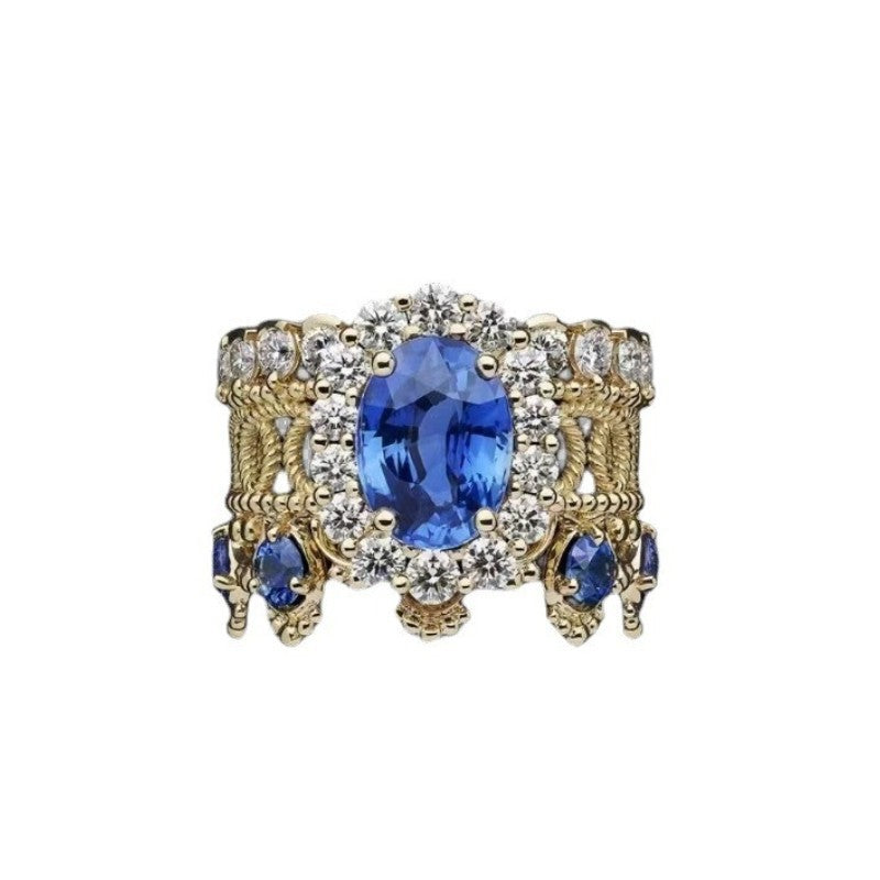 Women's Trendy Red Corundum Diamond High Quality Elegant French Open Ring