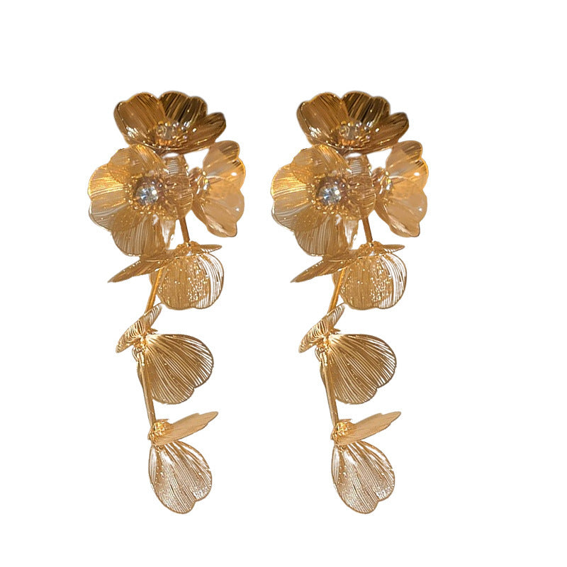 Clip Version Waterfall Fishtail Long Flower Tassel Rings