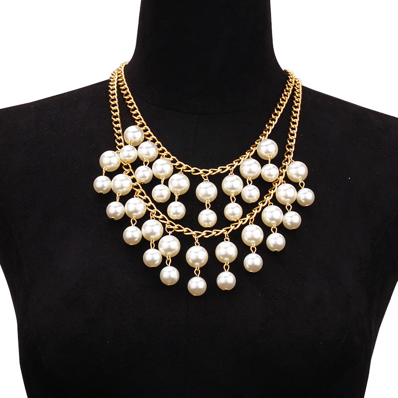 Women's Graceful Fashionable Pearl Tassel Exaggerating Collarbone Necklaces