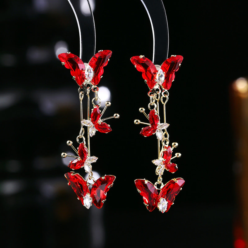 Women's Style Zircon Flower Tassel Niche Design National Elegant Refined Earrings