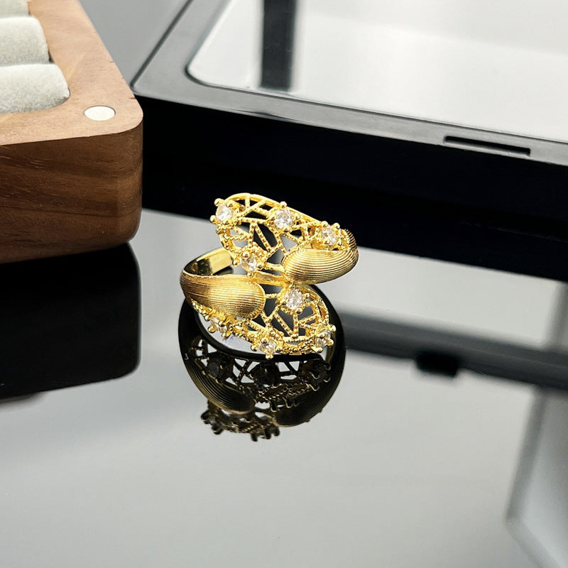 Women's Retro Three-dimensional Lace Hollow Opening Exquisite Brushed Rings