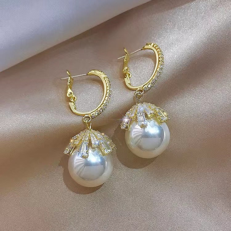Women's High-grade Zircon Pearl Eardrops Trendy Sier Earrings