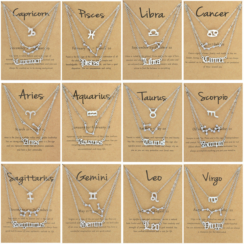 Constellations Suit Retro Alphabet Symbol Diamond Necklaces