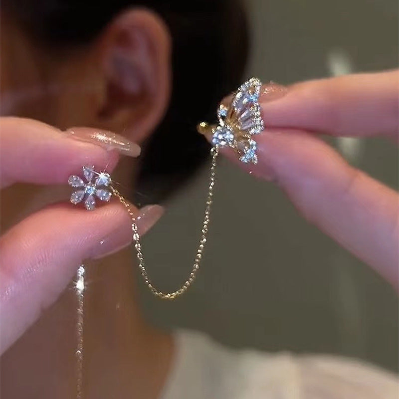 Of Butterfly Clip One-piece High-grade Light Luxury Tassel Temperamental Earrings