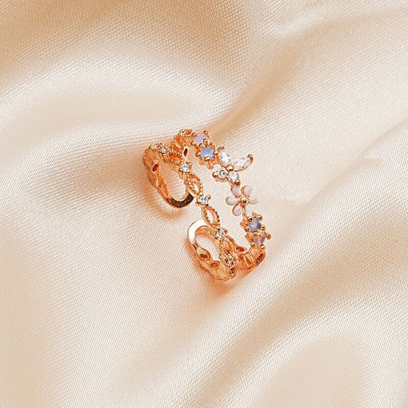 Female Korean Style Fresh Micro Inlaid Little Double Rings