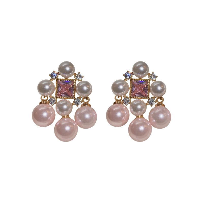 Women's Sier Needle Pearl Round Niche Elegant Earrings