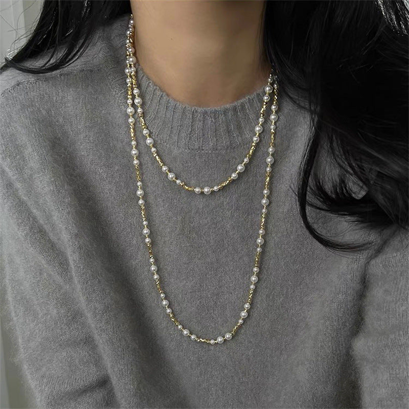 Cool Sier Gray Pearl Cut Flower Light Luxury Necklaces