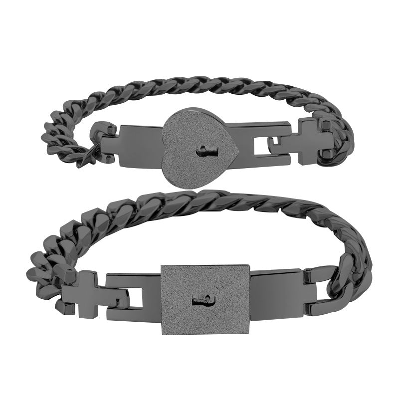 Steel Couple Titanium Gold Heart Lock Bracelets