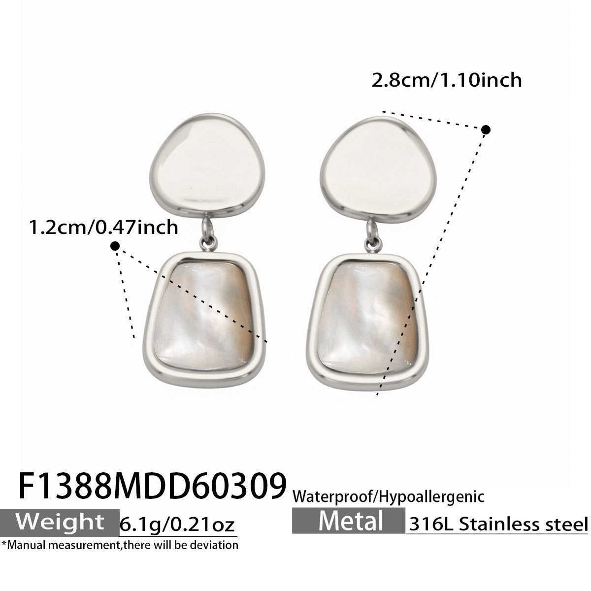 Women's Luxury Stainless Steel White Fritillary Design Real Gold Earrings