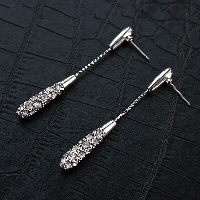 High-grade French Drop-shaped Long Full Diamond Earrings