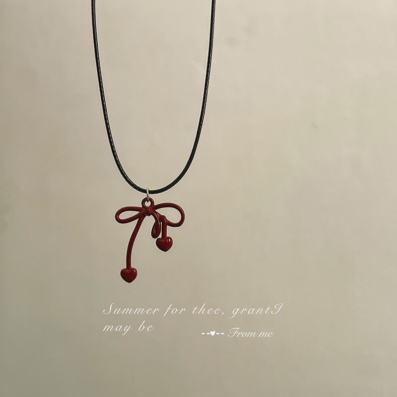 Red Niche Minimalist Bow Black Leather Rope Necklaces