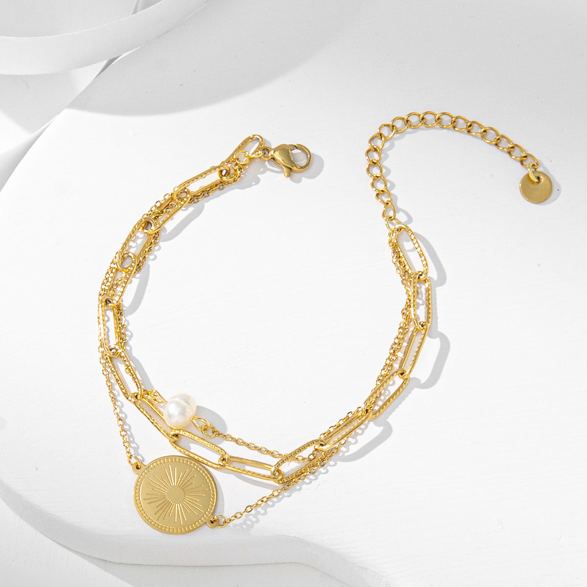 Gold Dark Pattern Round Pearl Korean Niche Design Bracelets