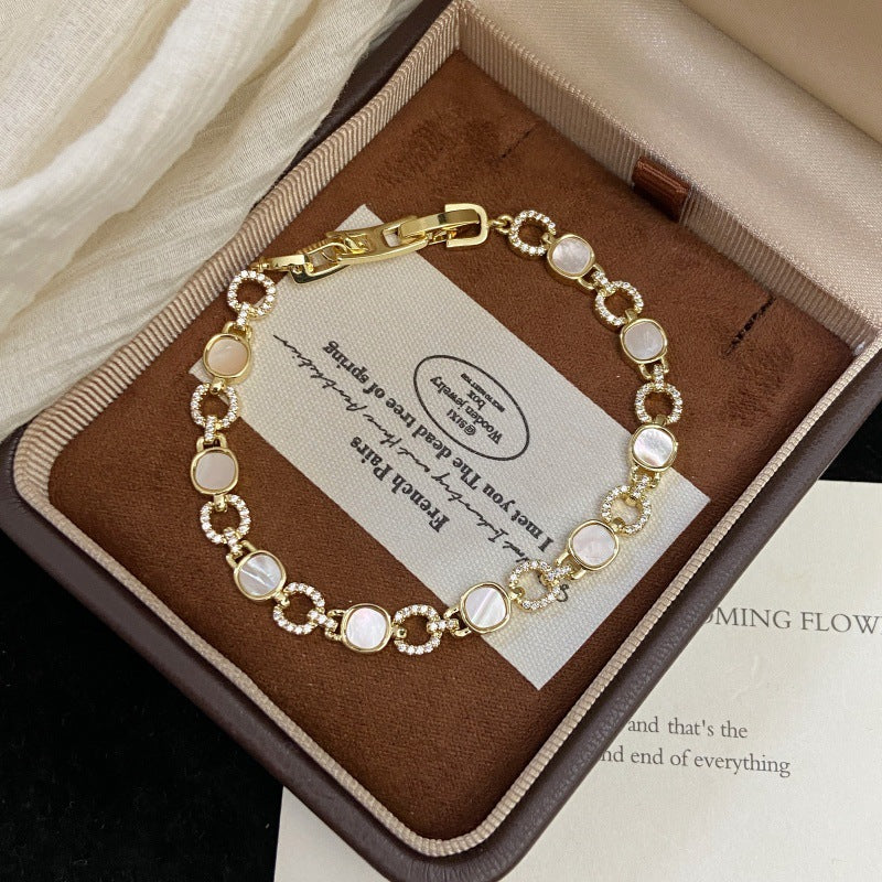 Four-leaf Flower Classic Style Light Luxury Beautiful Square Full Diamond Bracelet
