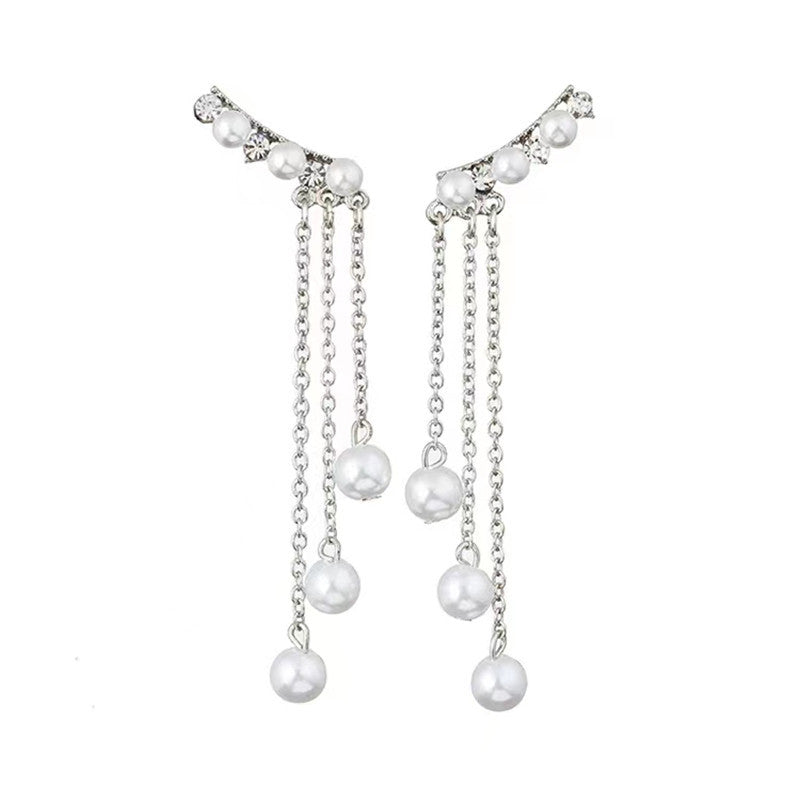 Women's Fringed Pearl Super Fairy Bow Elegant Eardrop Bridal Earrings