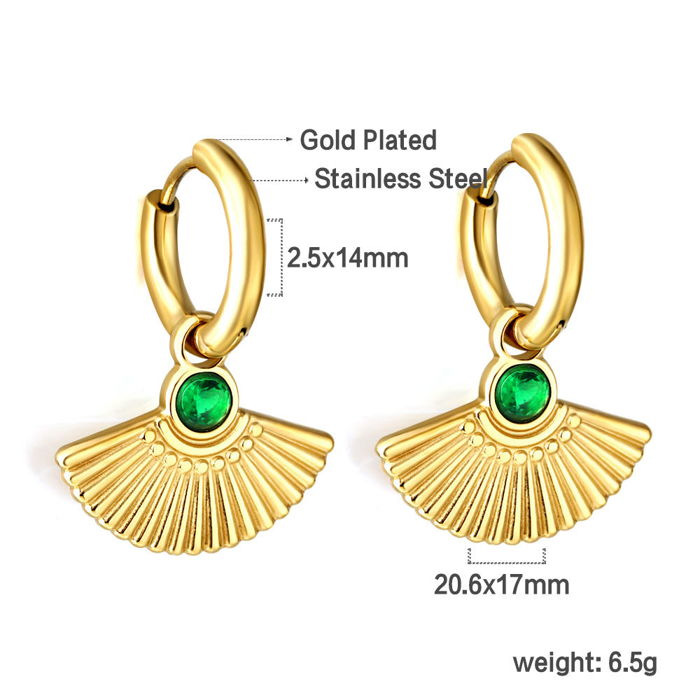 Metal Texture Round Fan-shaped Geometric Stainless Earrings