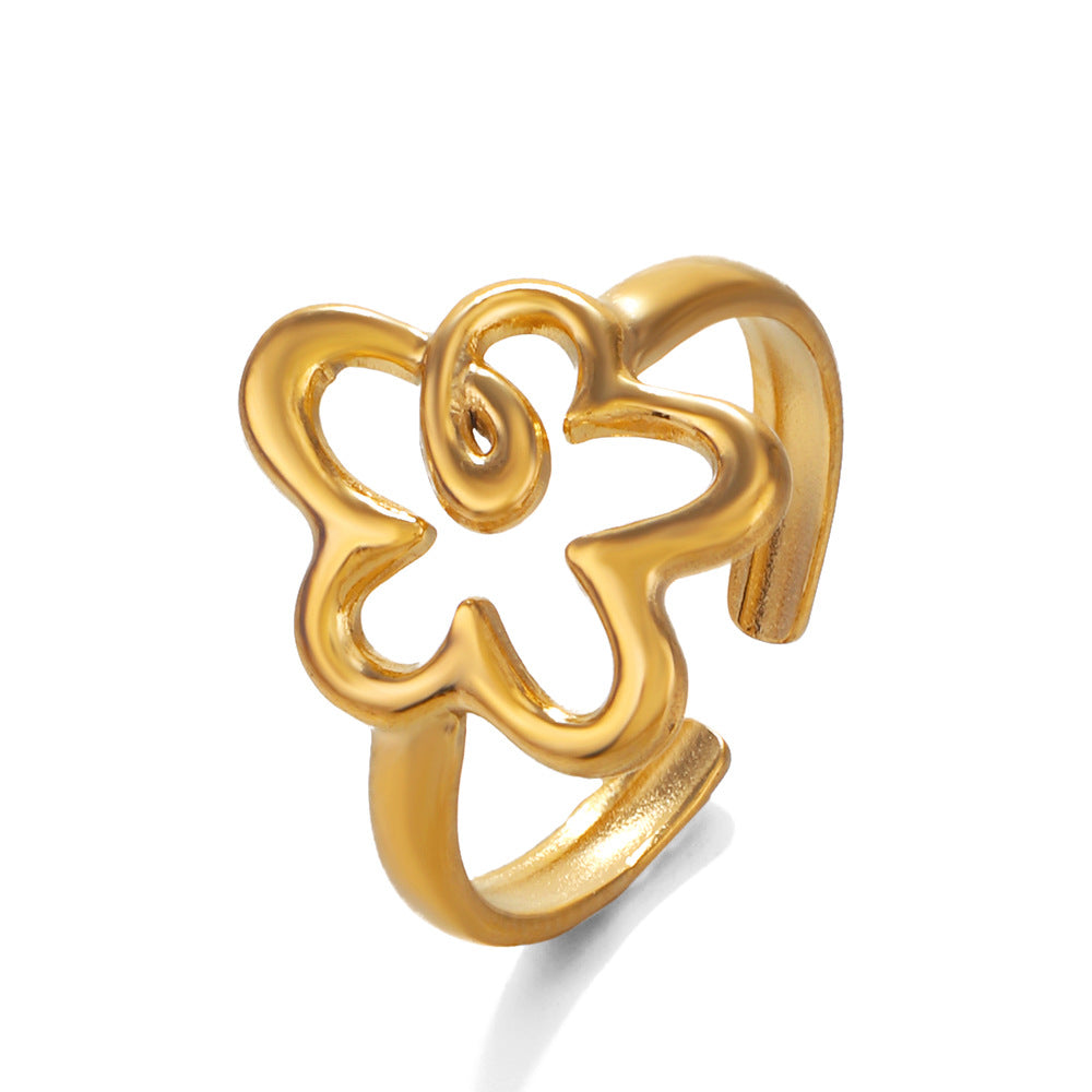 Steel Flower Cutout French Retro With Rings