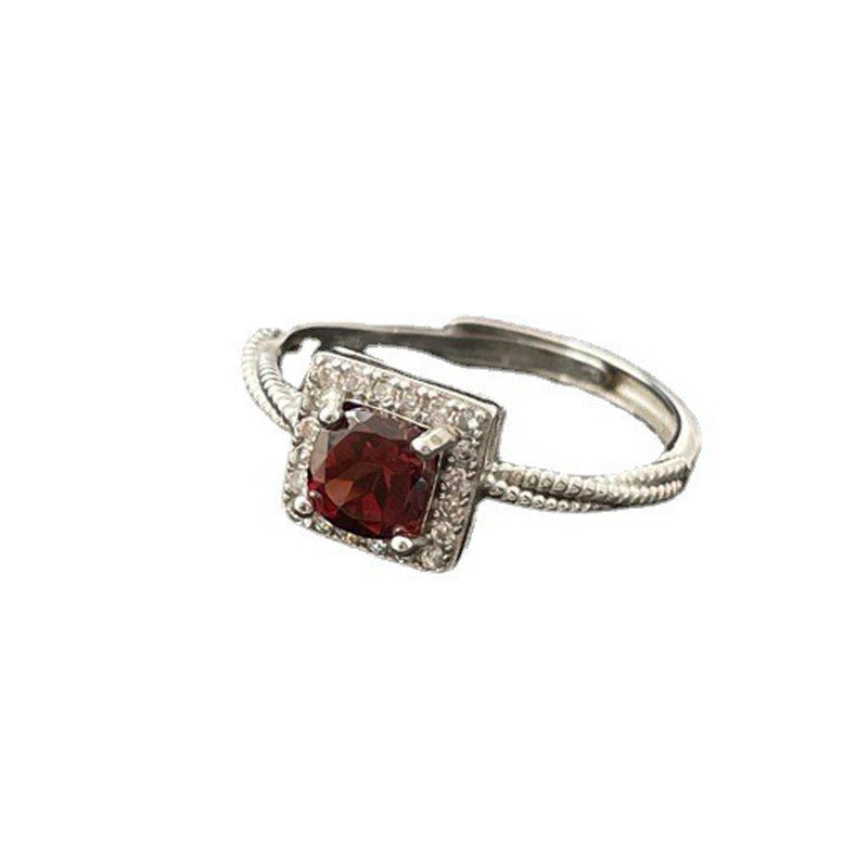 Square Red Zircon Cube Sugar Affordable Luxury Style Twist Female Ring