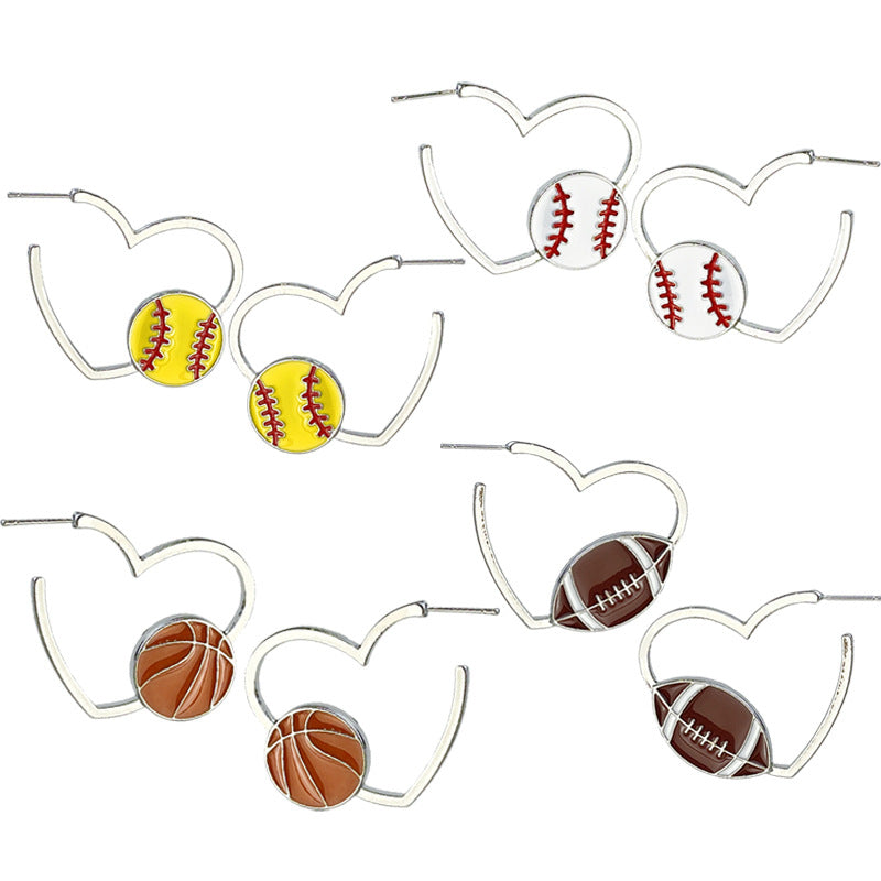 Metal Rugby Sports Theme Big Ear Basketball Earrings