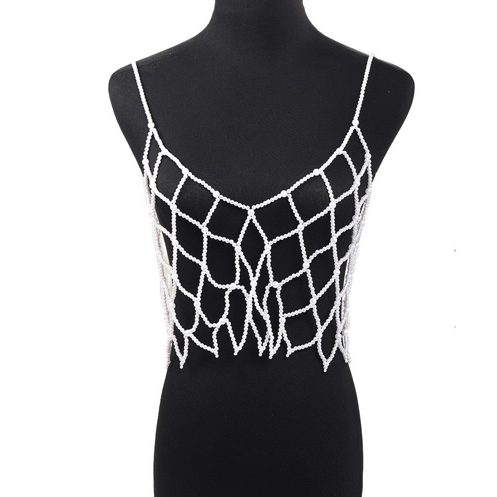Hand-woven Pearl Crystal Body Chains Vest Necklaces