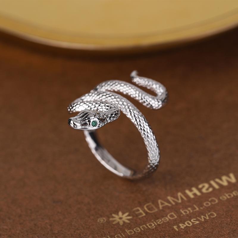 Wind Winding Diamond Green Eye Snake Fashion Personality Rings