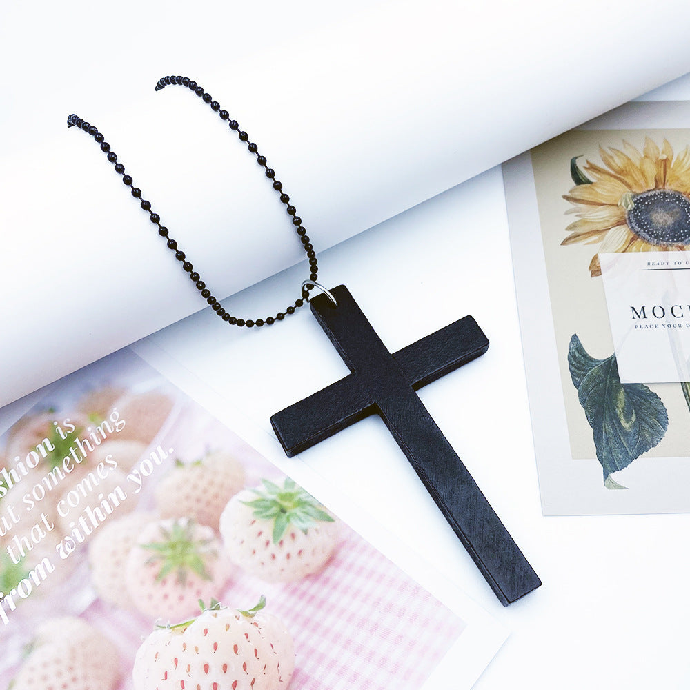 Fashion Cross Wooden Simple Sweater Chain Necklaces