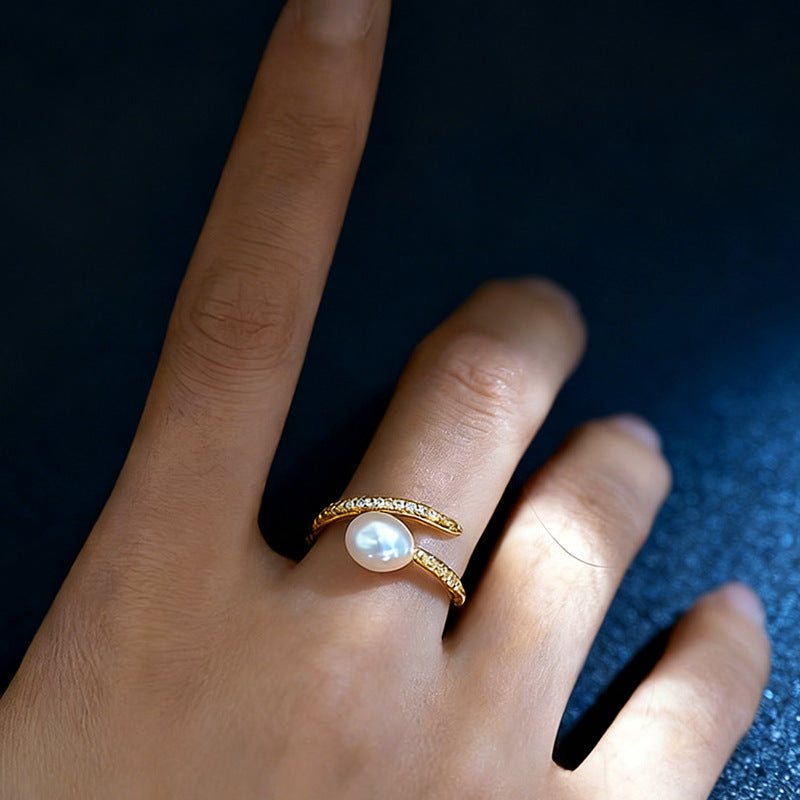 Women's Ya Affordable Luxury Style Pearl Zircon French High-grade Temperament Ring