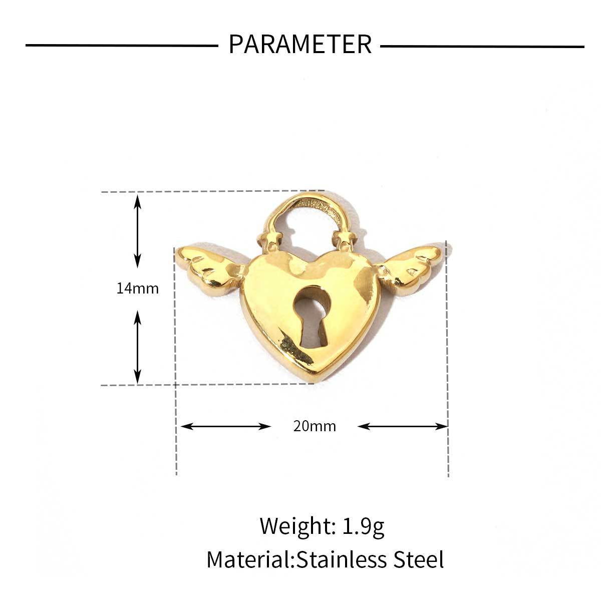Peach Heart Wings Lock Stainless Steel Retro Titanium Pendants