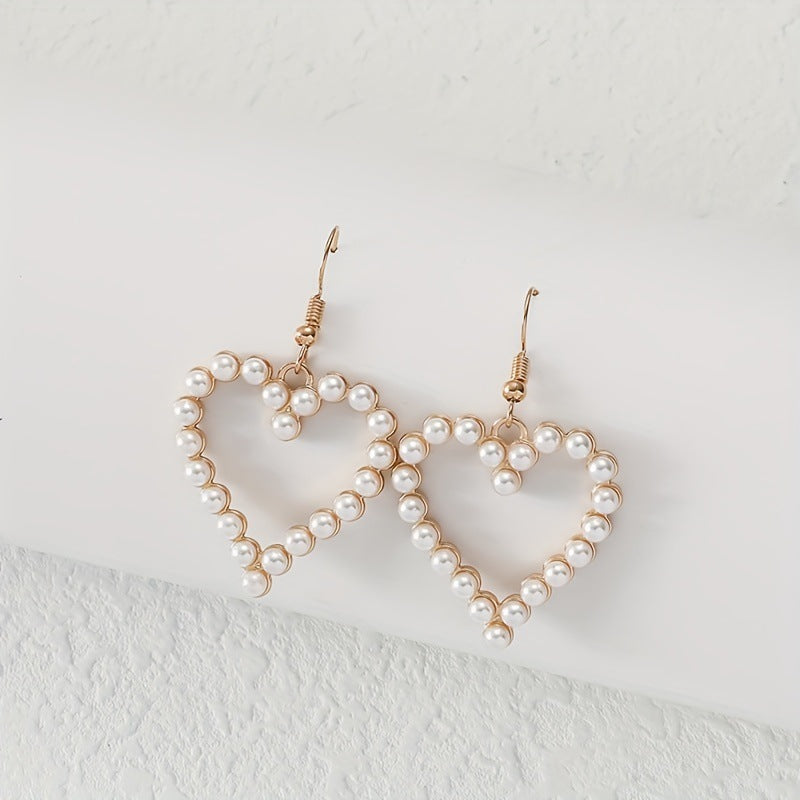 Women's Fashion Popular Simple Bohemian Heart Pearl Dating Earrings