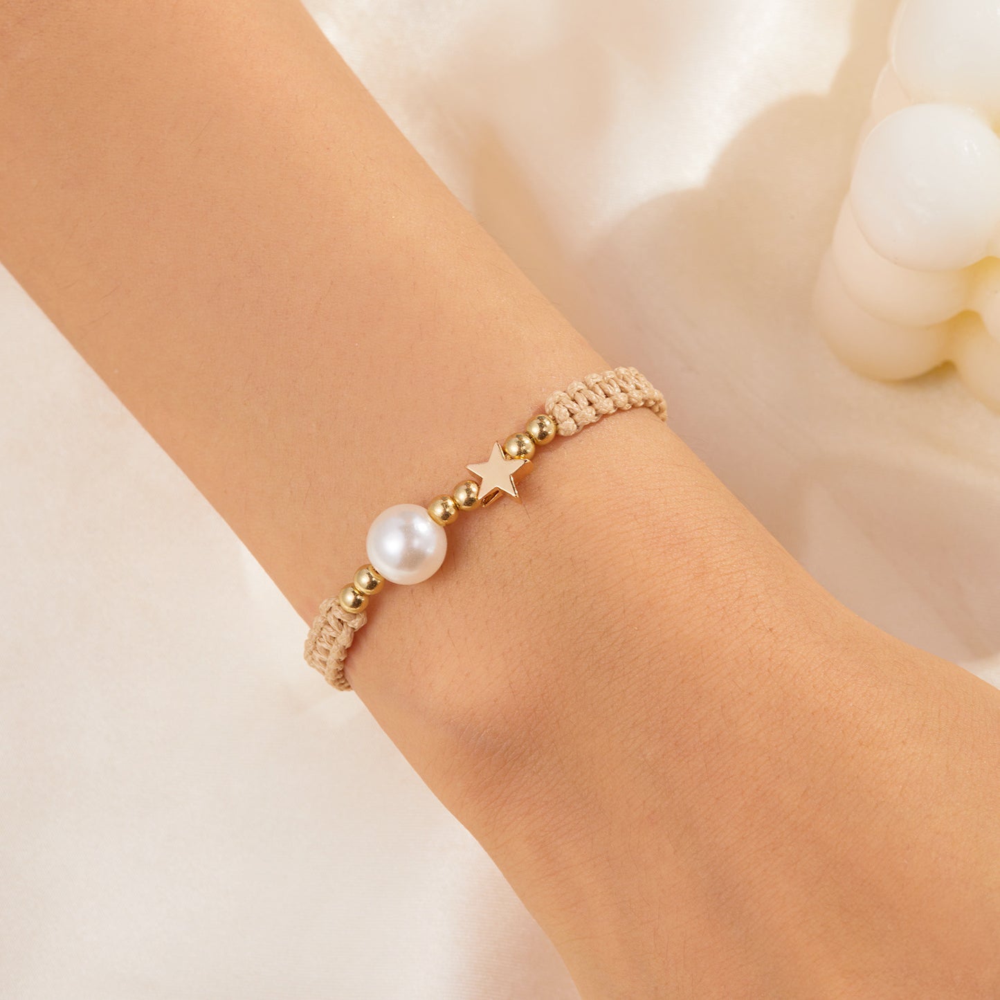 Pearl Woven Hand Strap Gentle Color Adjustable Wax Rope Chain Bracelets