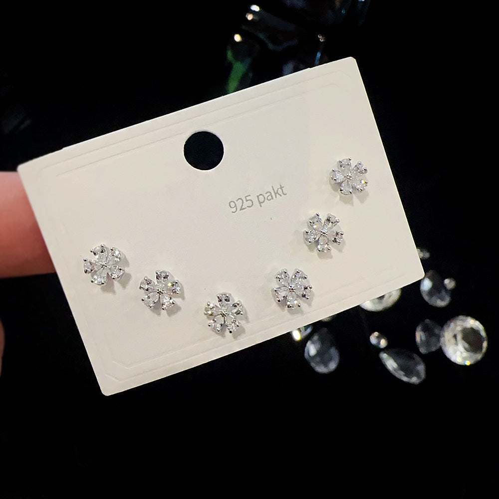One Card Three Pairs Sier Needle Earrings