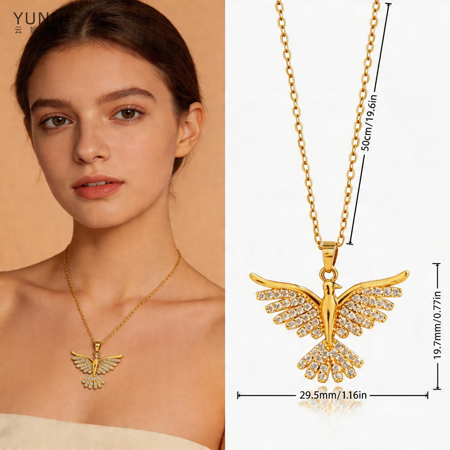 Women's Titanium Steel Full Diamond Phoenix High-grade Necklace