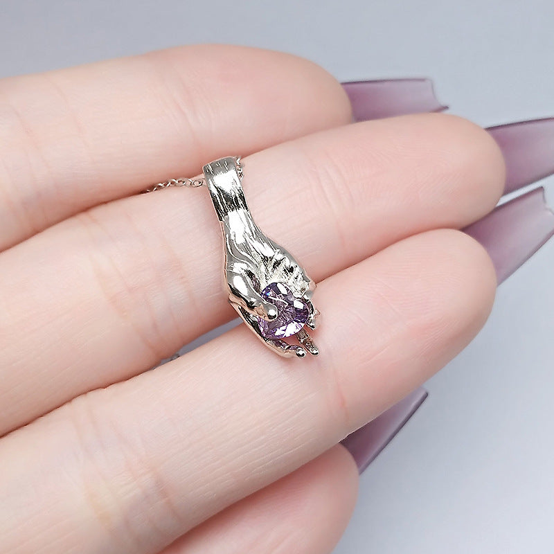 Sterling Sier Hand-held Heart Heart-shaped Zircon Pendants