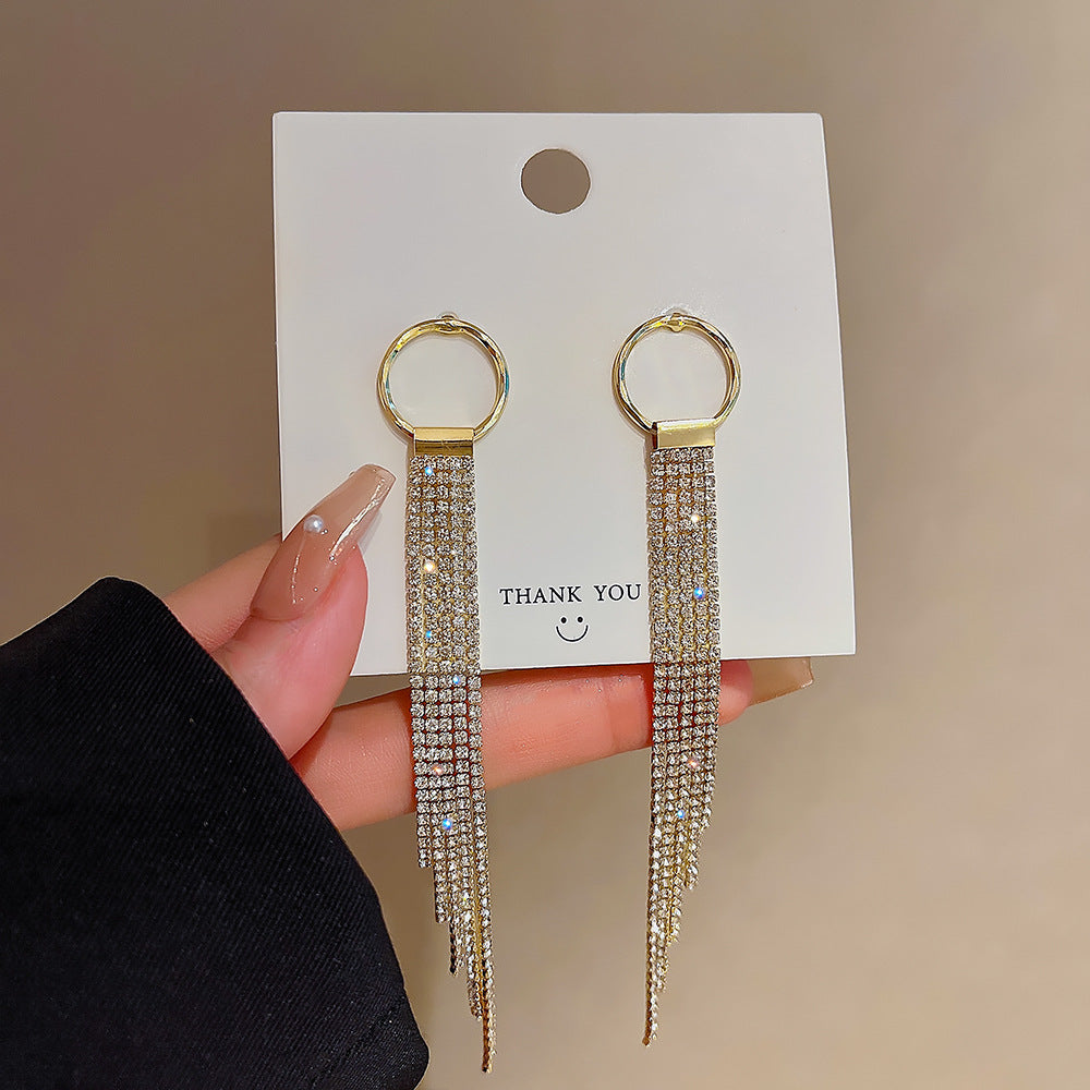 Full Rhinestone Tassel Female Exaggerated Personalized Rings