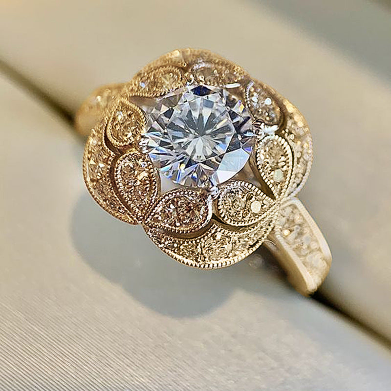 National Ethnic Style Jewelry Vintage Flowers Zircon Rings