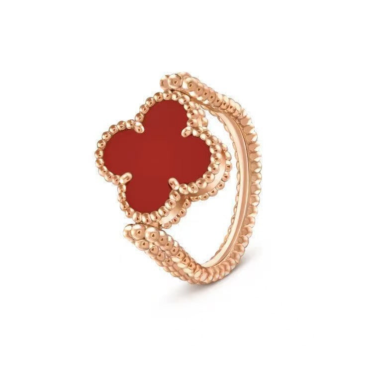Gold High Version November's Clover Rose Natural Fritillary Full Diamond Rings