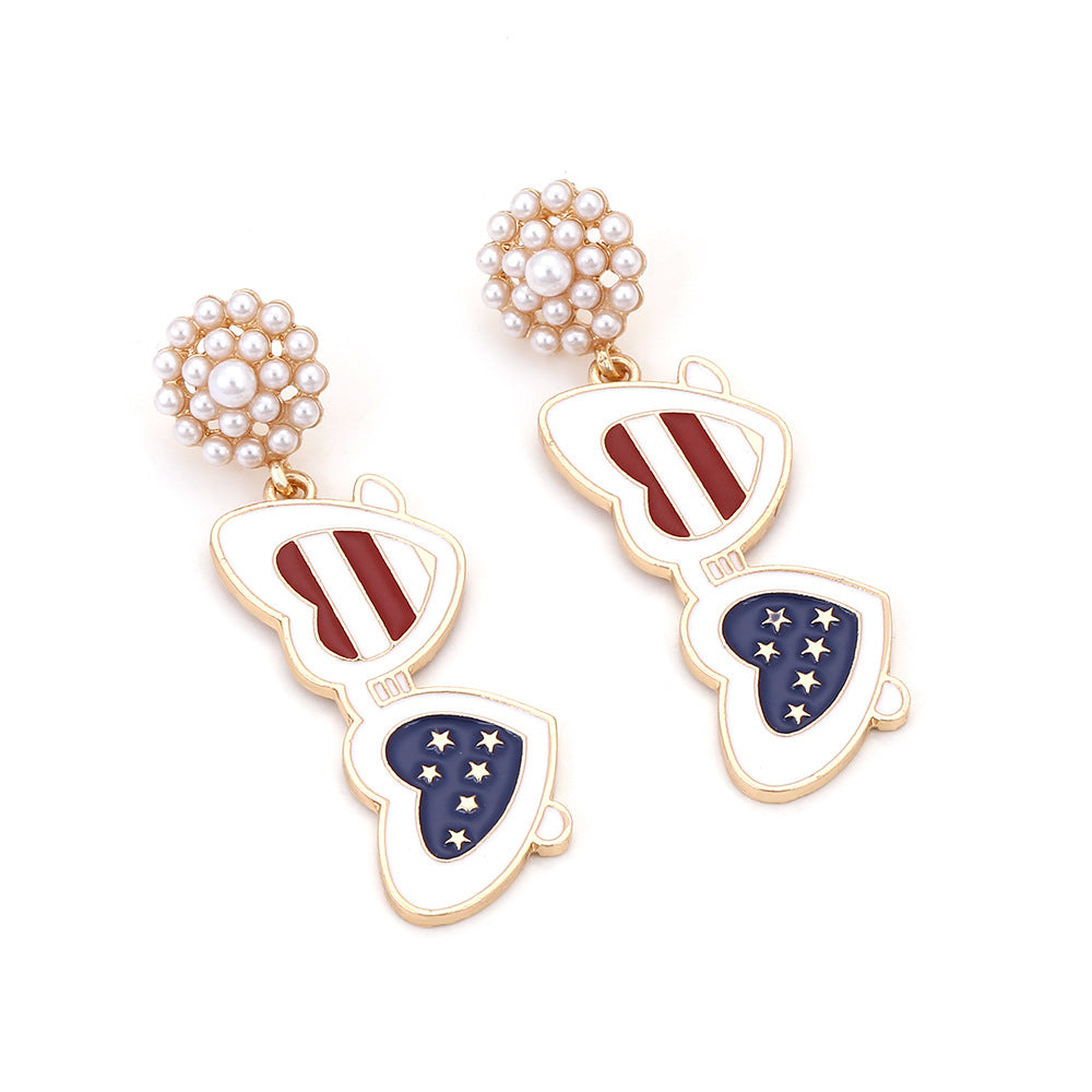 Drop Oil Glasses Flag Creative Independence Earrings