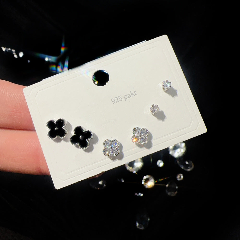 One Card Three Pairs Sier Needle Earrings