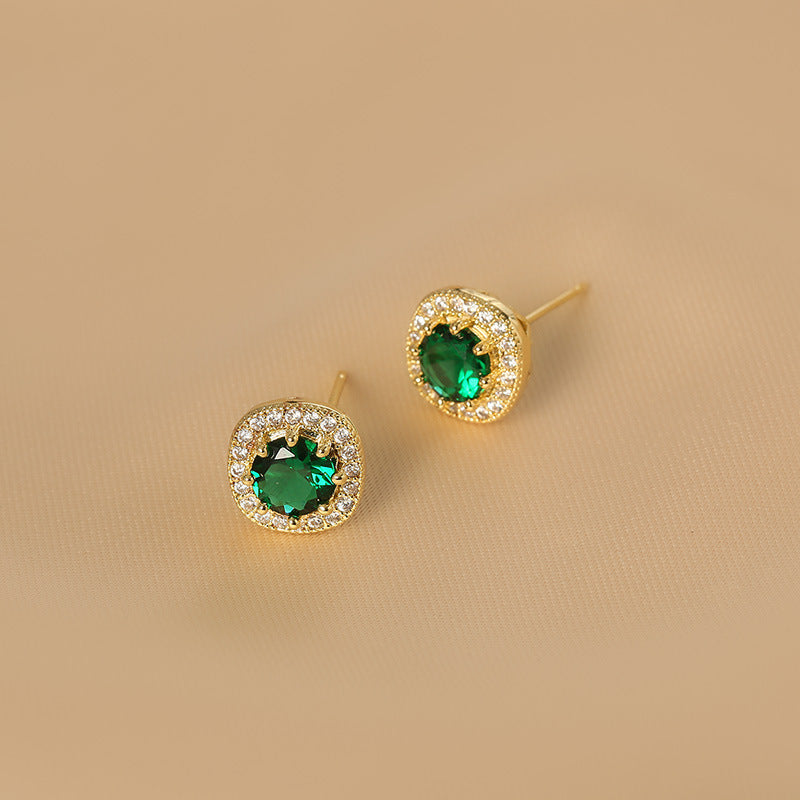 Women's Green Square Diamond Minimalist Basic Retro Emerald Ear Trendy Earrings