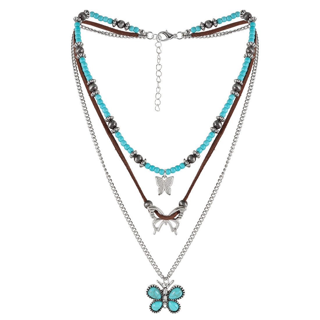 Ornament Turquoise Bohemian Style Twin Clavicle Necklaces
