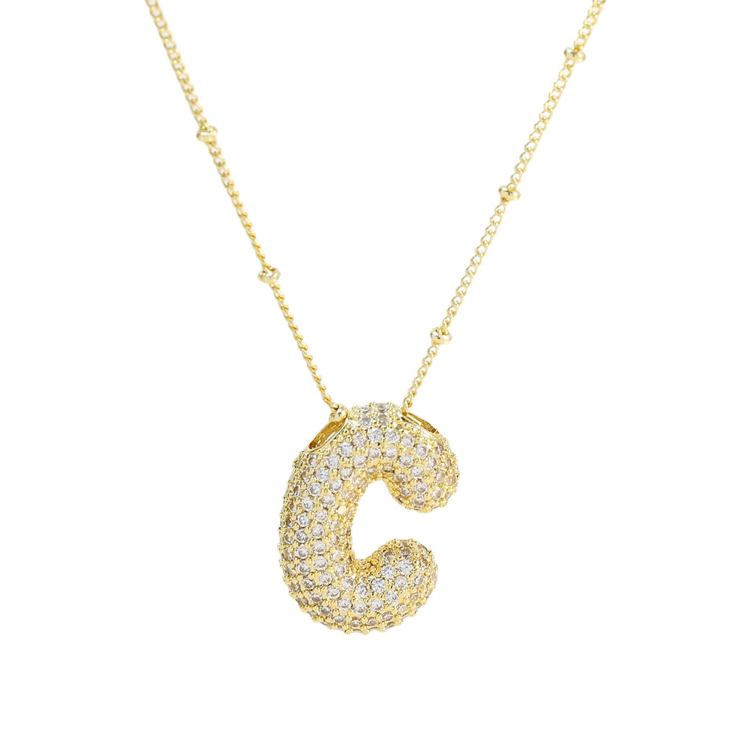 Women's Brass Zircon Bubble Balloon Letter Chubby Necklaces