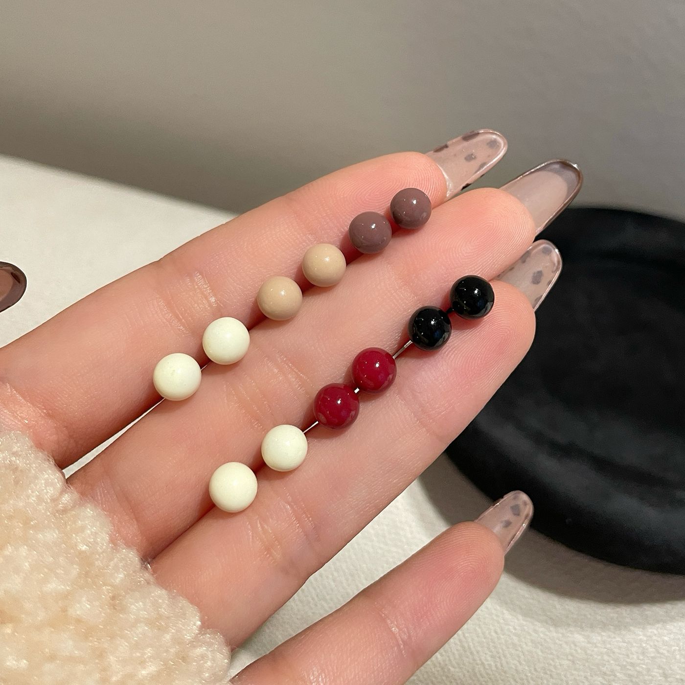 Women's Beans Earings Set Sier Needle Daily Rings