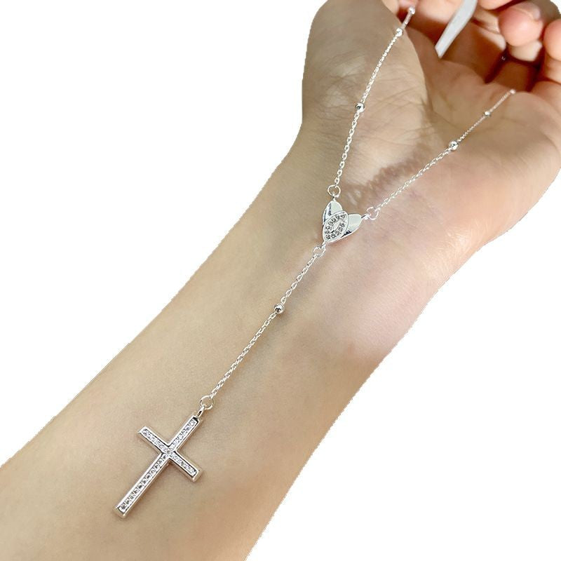Women's Zircon Delicate Heart Cross Design Long Clavicle Pendants