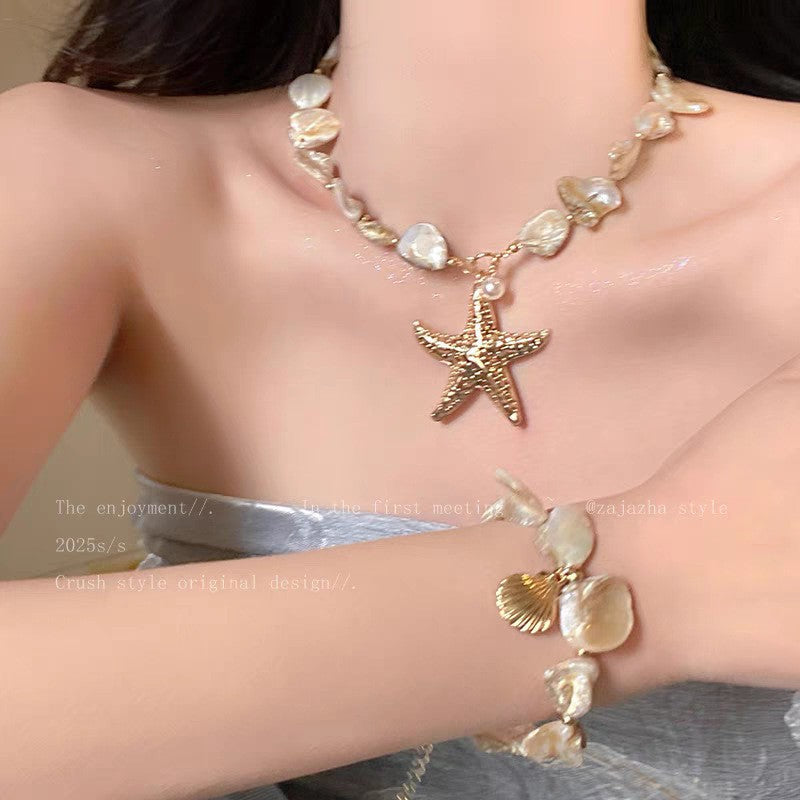Women's Color Shell Starfish Beaded For Beach Vacation Niche Design Sweet Necklace
